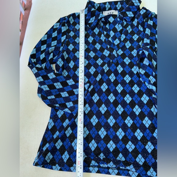 HKR collections | vintage v-neck blue and black plaid top | size M - Picture 6 of 7